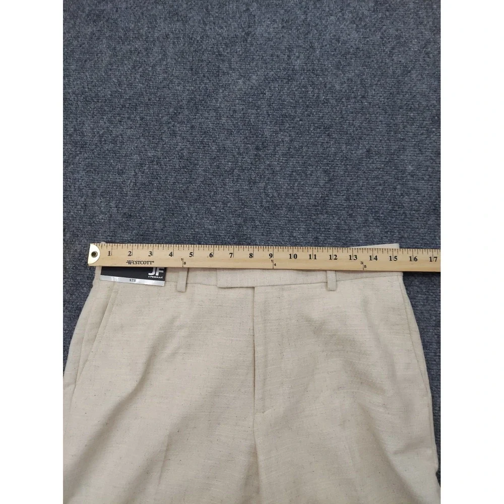 J Ferrar Linen Blend Pants Men 30x32 Beige Textured Trouser Dress Flat Front New